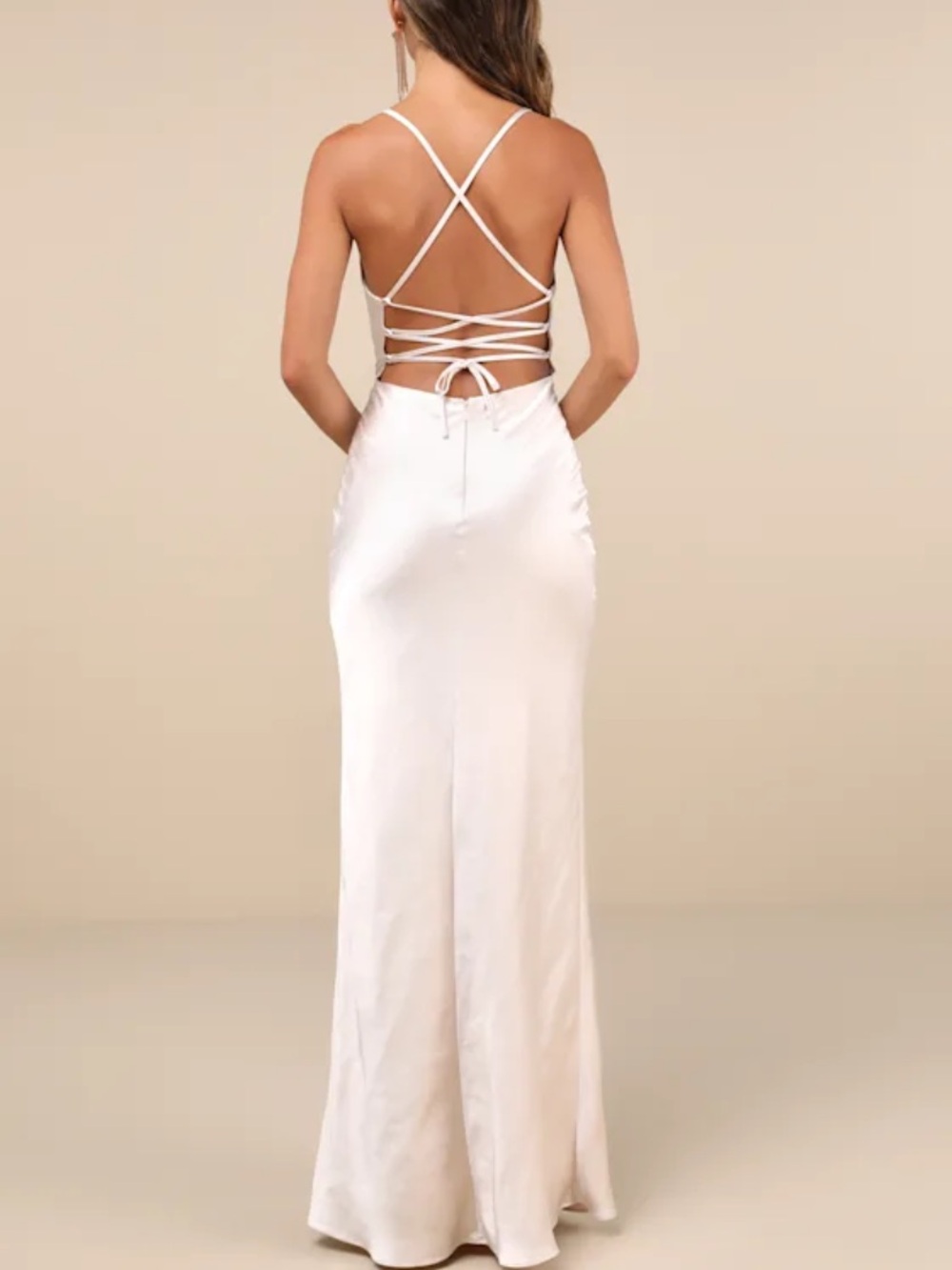 Lulus Inspire Romance Champagne Satin Cowl Neck Lace-Up Maxi Dress Small/ medium - Picture 2 of 16